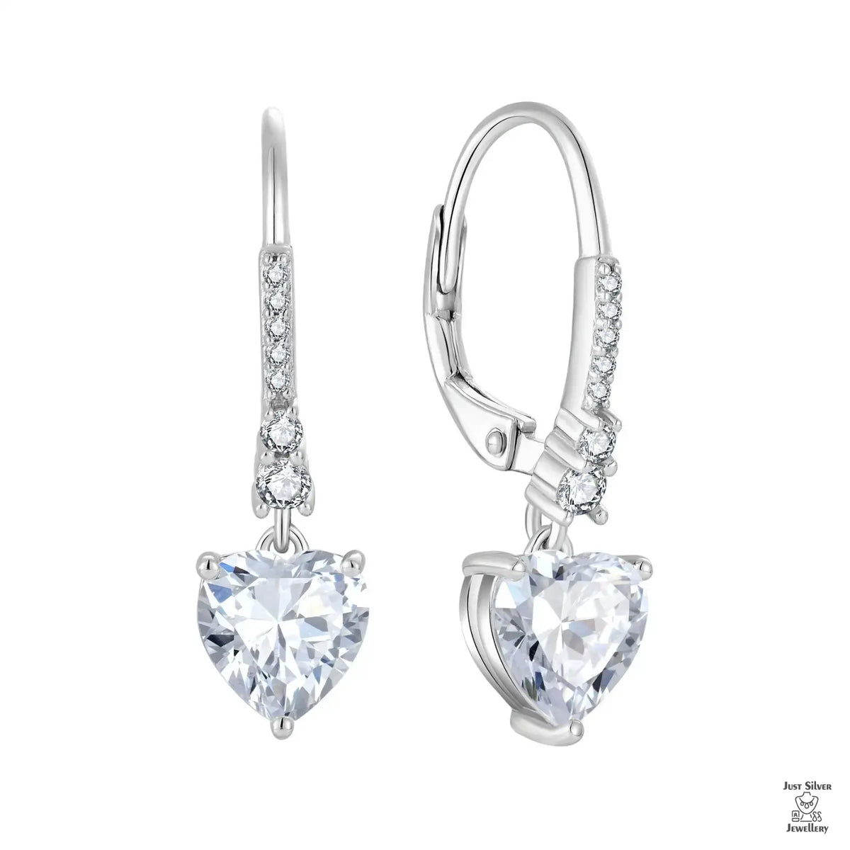 Silver Heart Natural Zircon Earring Just Silver Jewellery