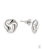 Pair of silver earrings on a white background