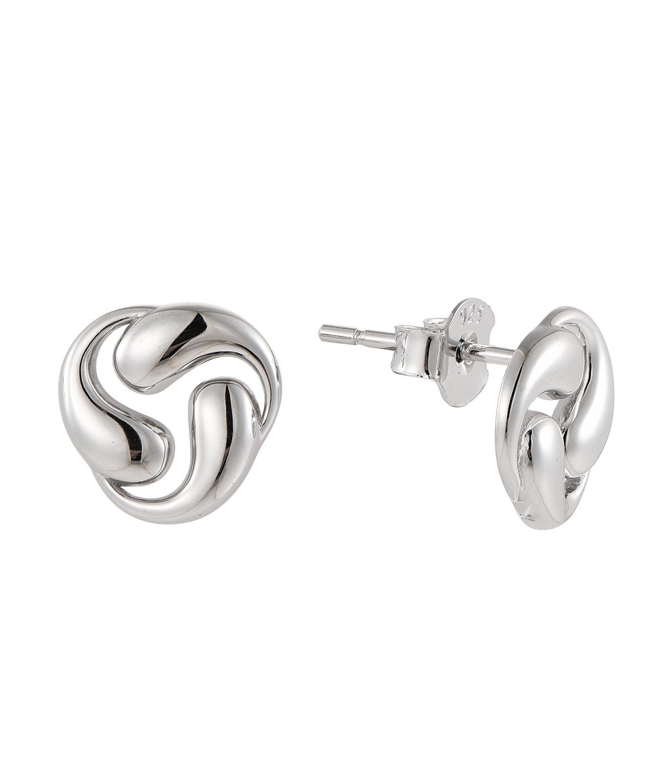 Pair of silver earrings on a white background