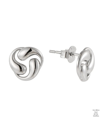 Pair of silver earrings on a white background
