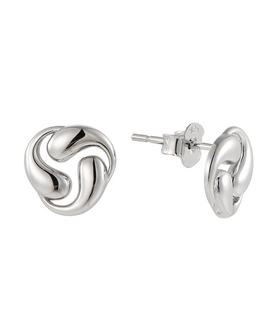 Pair of silver earrings on a white background