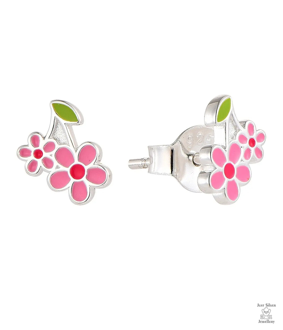 Flower-shaped earrings on a white background