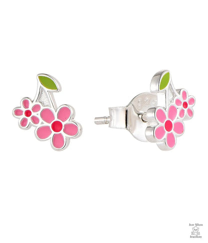 Flower-shaped earrings on a white background