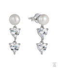 Pair of pearl and Natural Zircon heart-shaped earrings on a white background