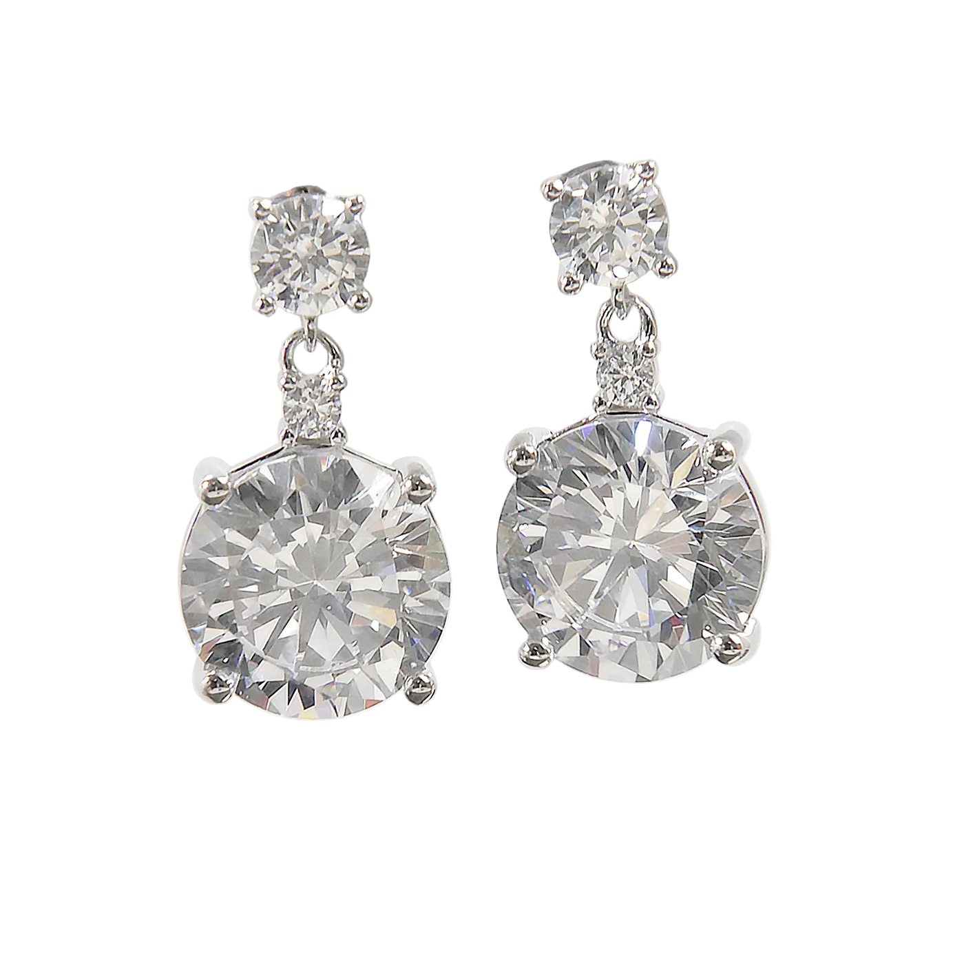 Pair of zircon earrings on a white background