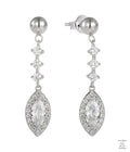 Silver earrings with natural zircon gemstones on a white background