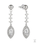 Silver earrings with natural zircon gemstones on a white background