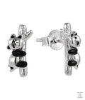 Panda-shaped silver earrings on a white background