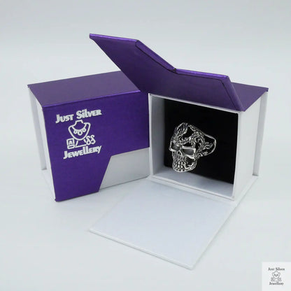 Silver Bold "Skull & Feather" Gents Ring Just Silver Jewellery