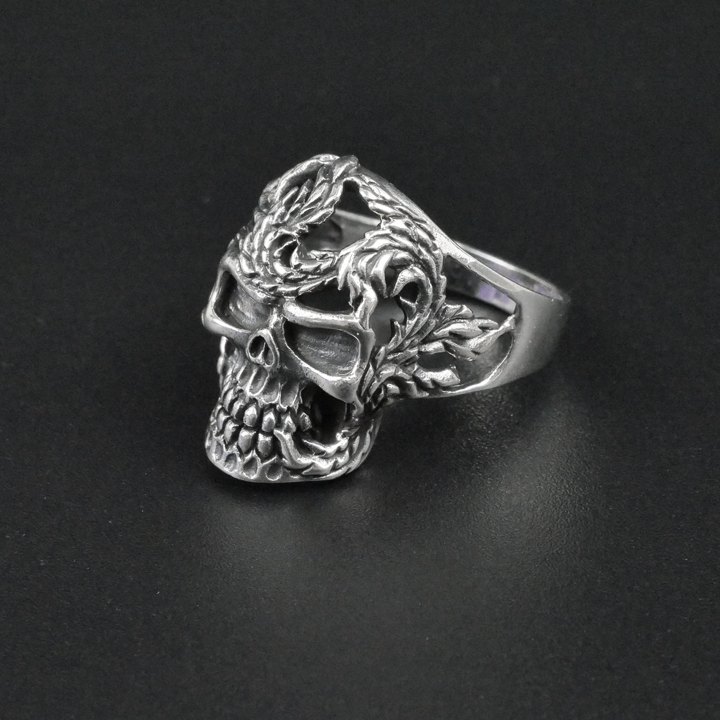 Silver "Skull & Feather" Gents Ring