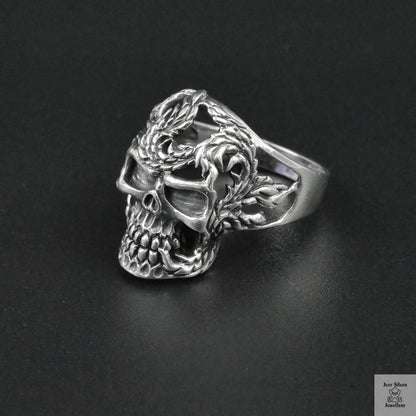 Silver Bold "Skull & Feather" Gents Ring Just Silver Jewellery
