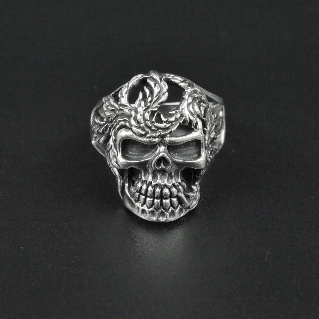 Silver Bold "Skull & Feather" Gents Ring Just Silver Jewellery