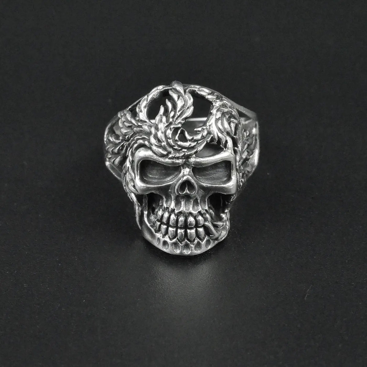 Silver Bold "Skull & Feather" Gents Ring Just Silver Jewellery