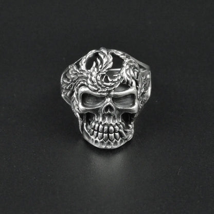 Silver Bold "Skull & Feather" Gents Ring Just Silver Jewellery