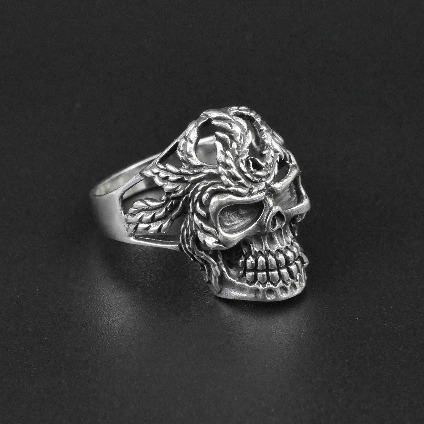 Silver "Skull & Feather" Gents Ring