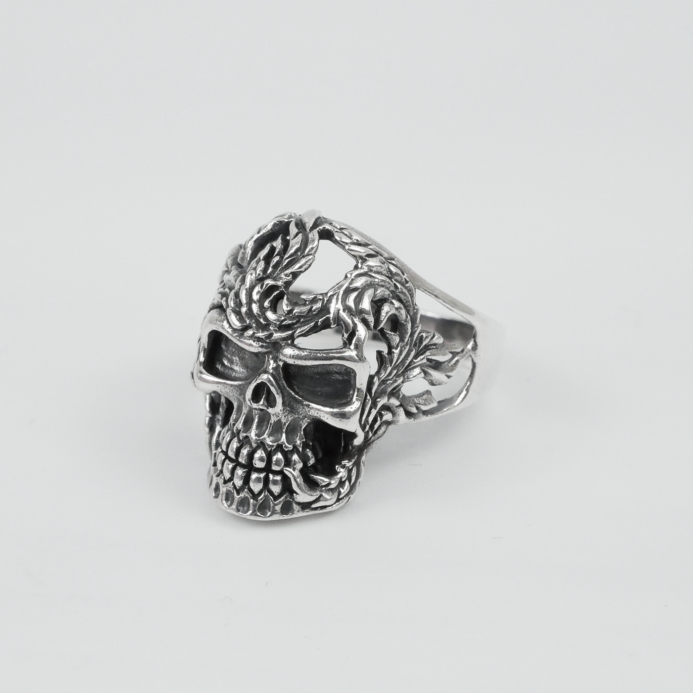 Silver "Skull & Feather" Gents Ring