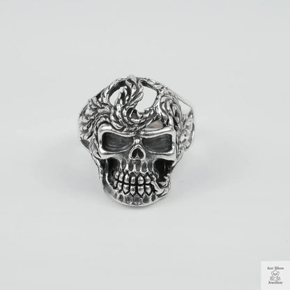 Silver Bold "Skull & Feather" Gents Ring Just Silver Jewellery