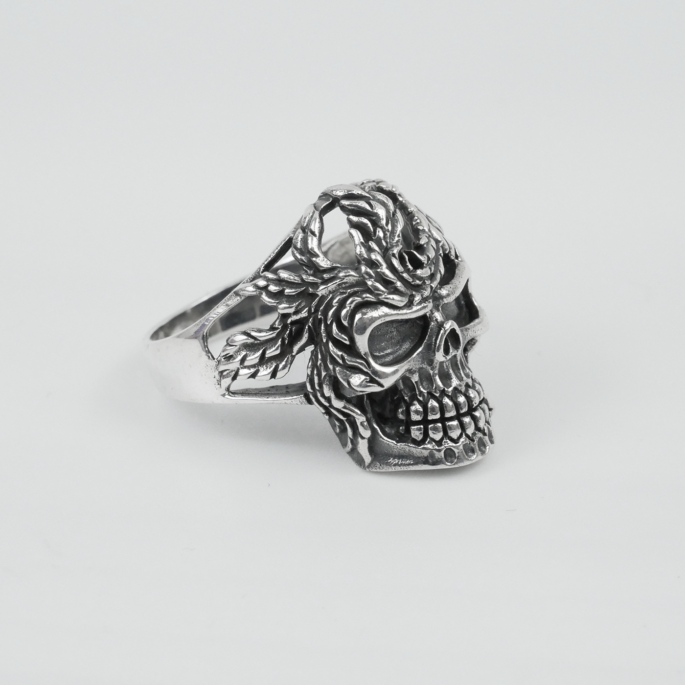 Silver "Skull & Feather" Gents Ring