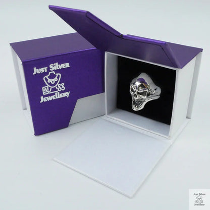 Silver Bold "Shouting Skull" Gents Ring Just Silver Jewellery
