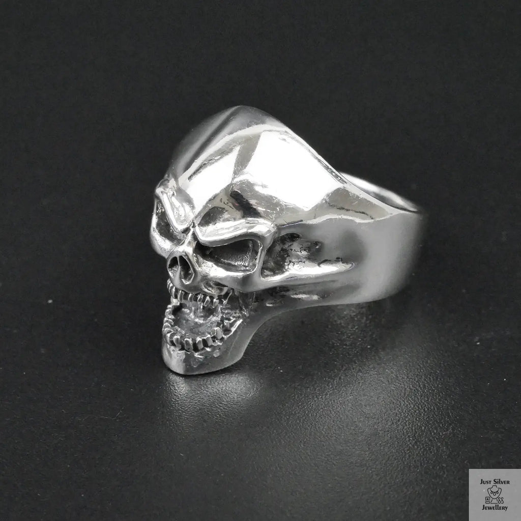 Silver Bold "Shouting Skull" Gents Ring Just Silver Jewellery