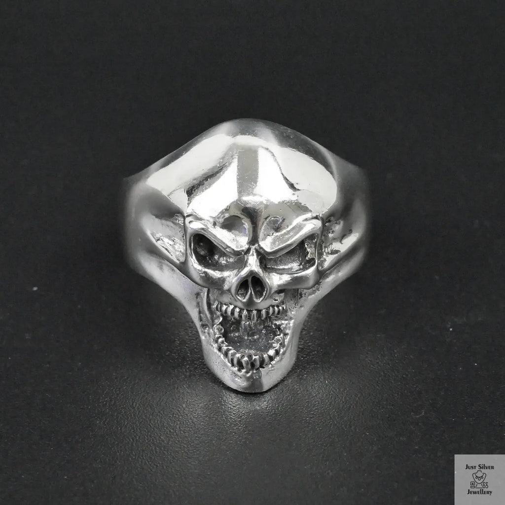 Silver Bold "Shouting Skull" Gents Ring Just Silver Jewellery