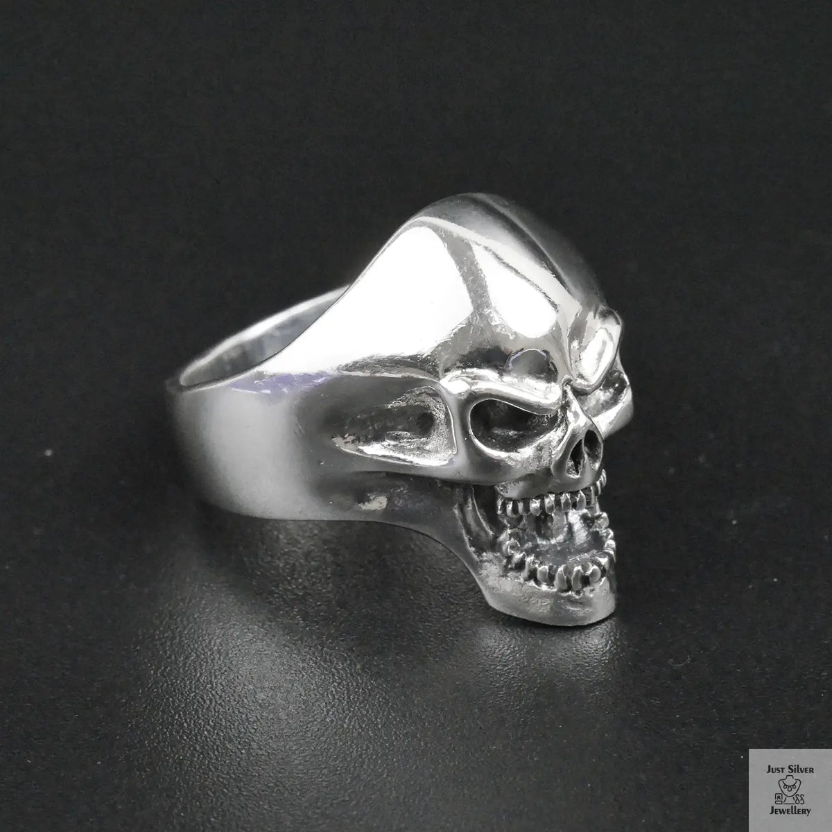 Silver Bold "Shouting Skull" Gents Ring Just Silver Jewellery