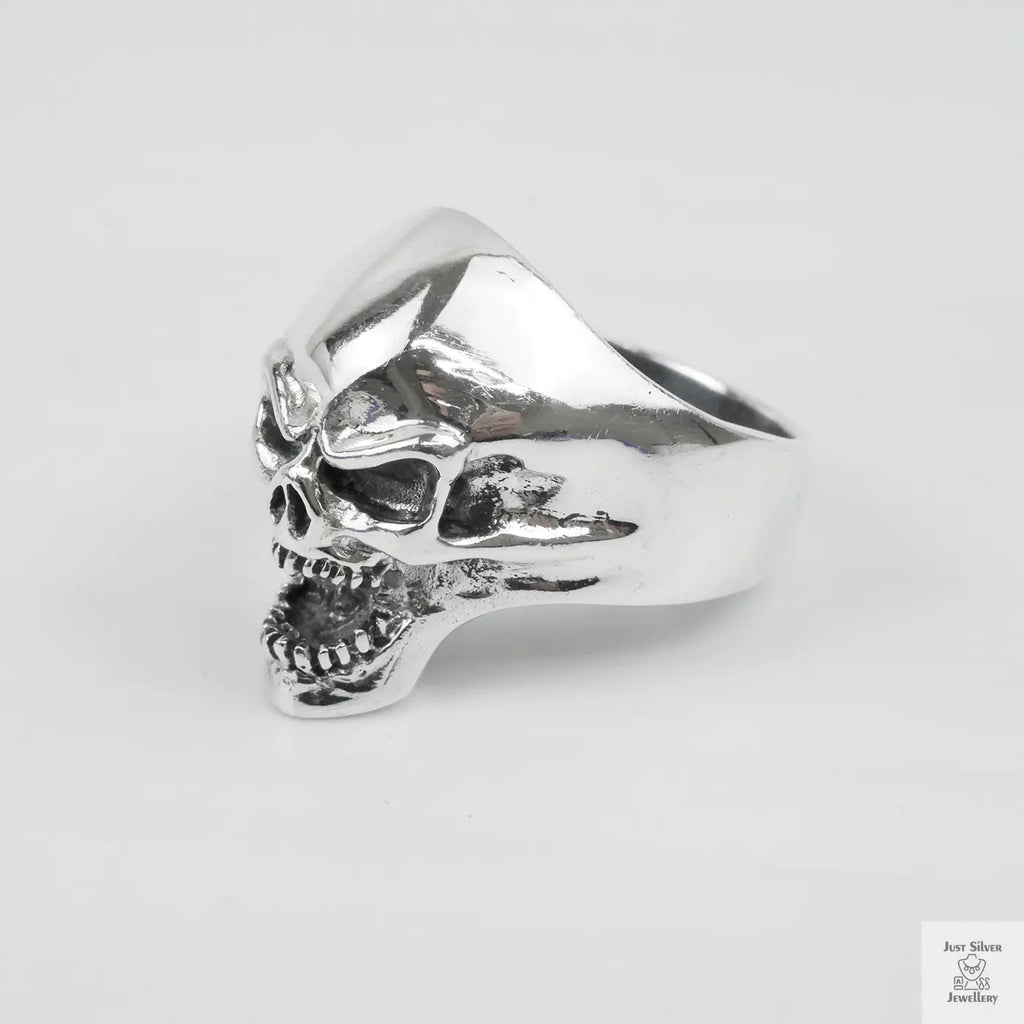 Silver Bold "Shouting Skull" Gents Ring Just Silver Jewellery