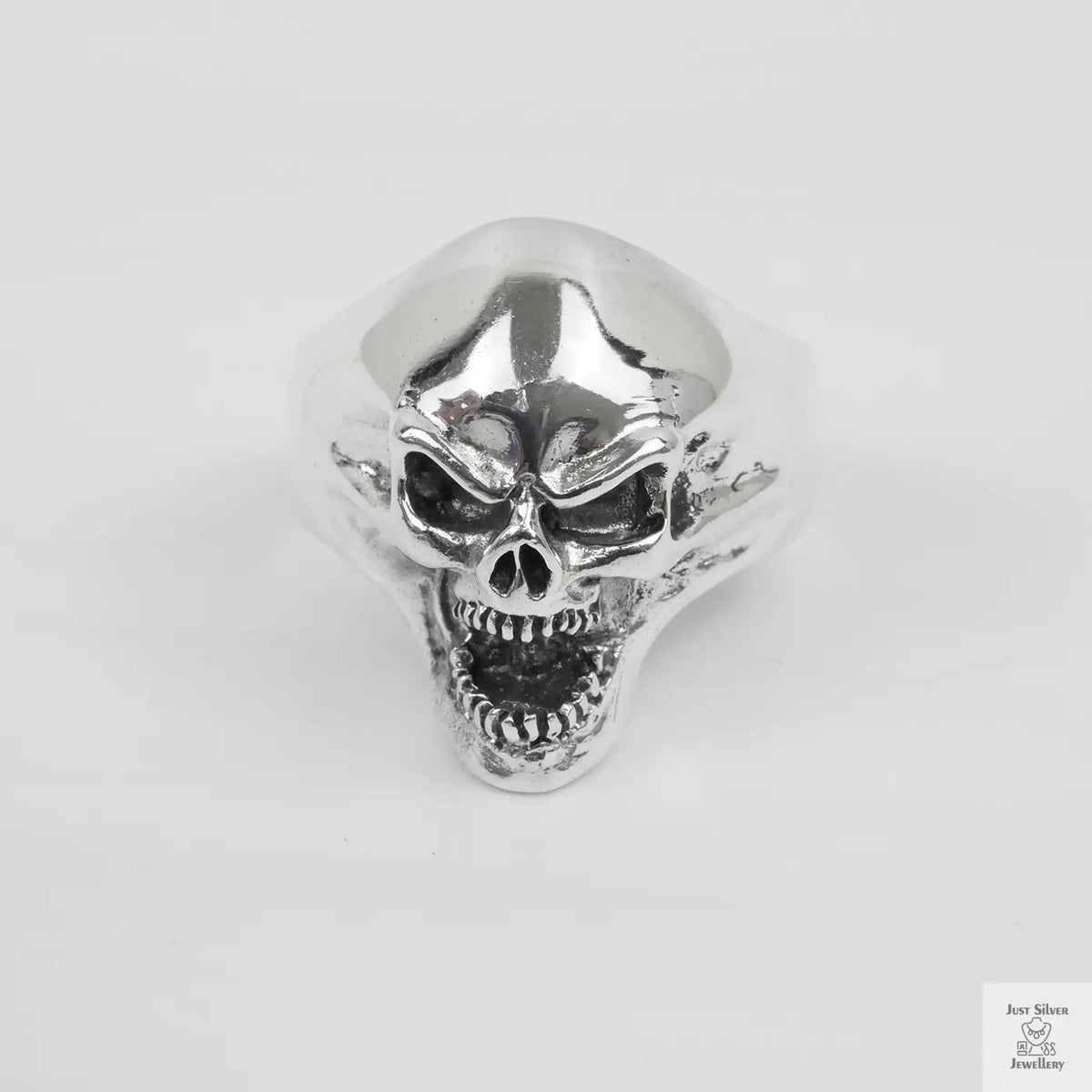Silver Bold "Shouting Skull" Gents Ring Just Silver Jewellery