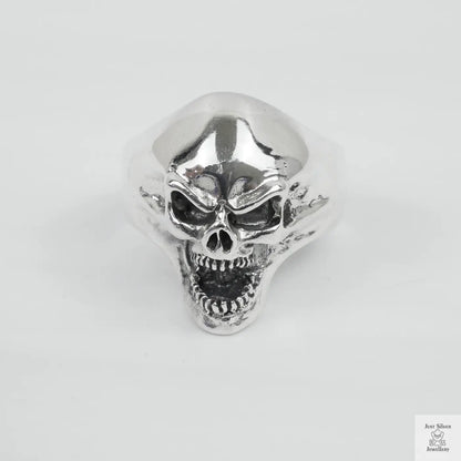 Silver Bold "Shouting Skull" Gents Ring Just Silver Jewellery
