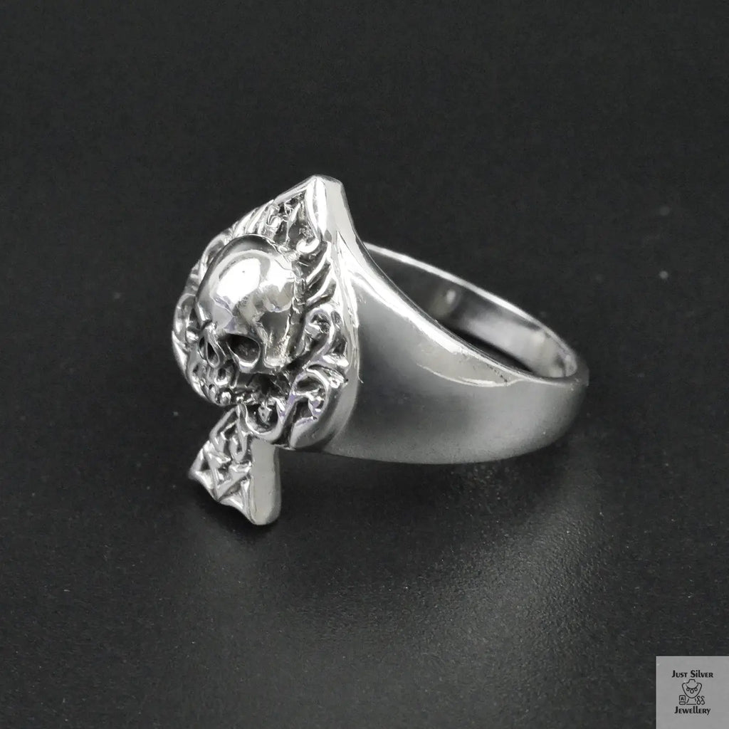 Silver Bold "Ace & Skull" Gents Ring Just Silver Jewellery