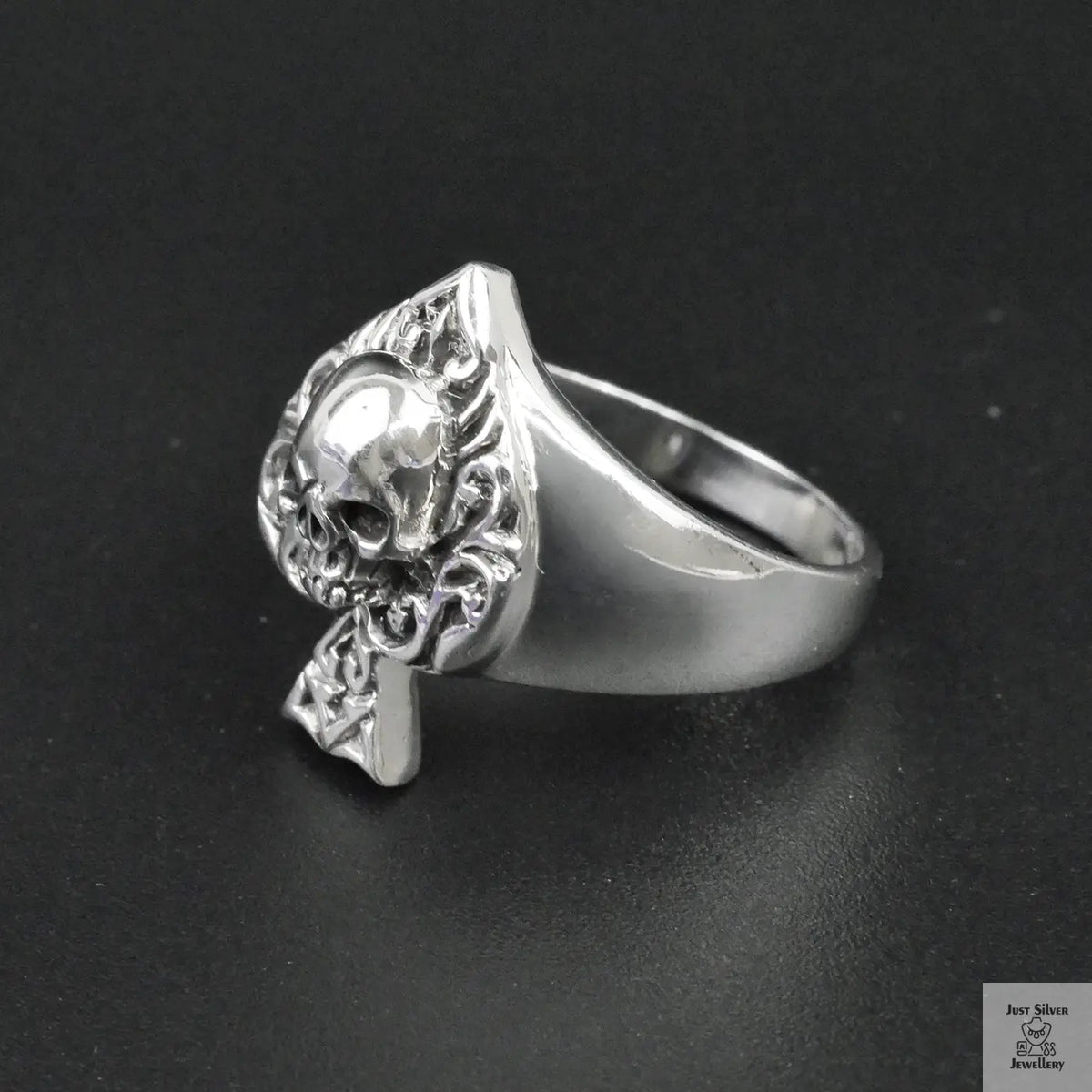 Silver Bold "Ace & Skull" Gents Ring Just Silver Jewellery