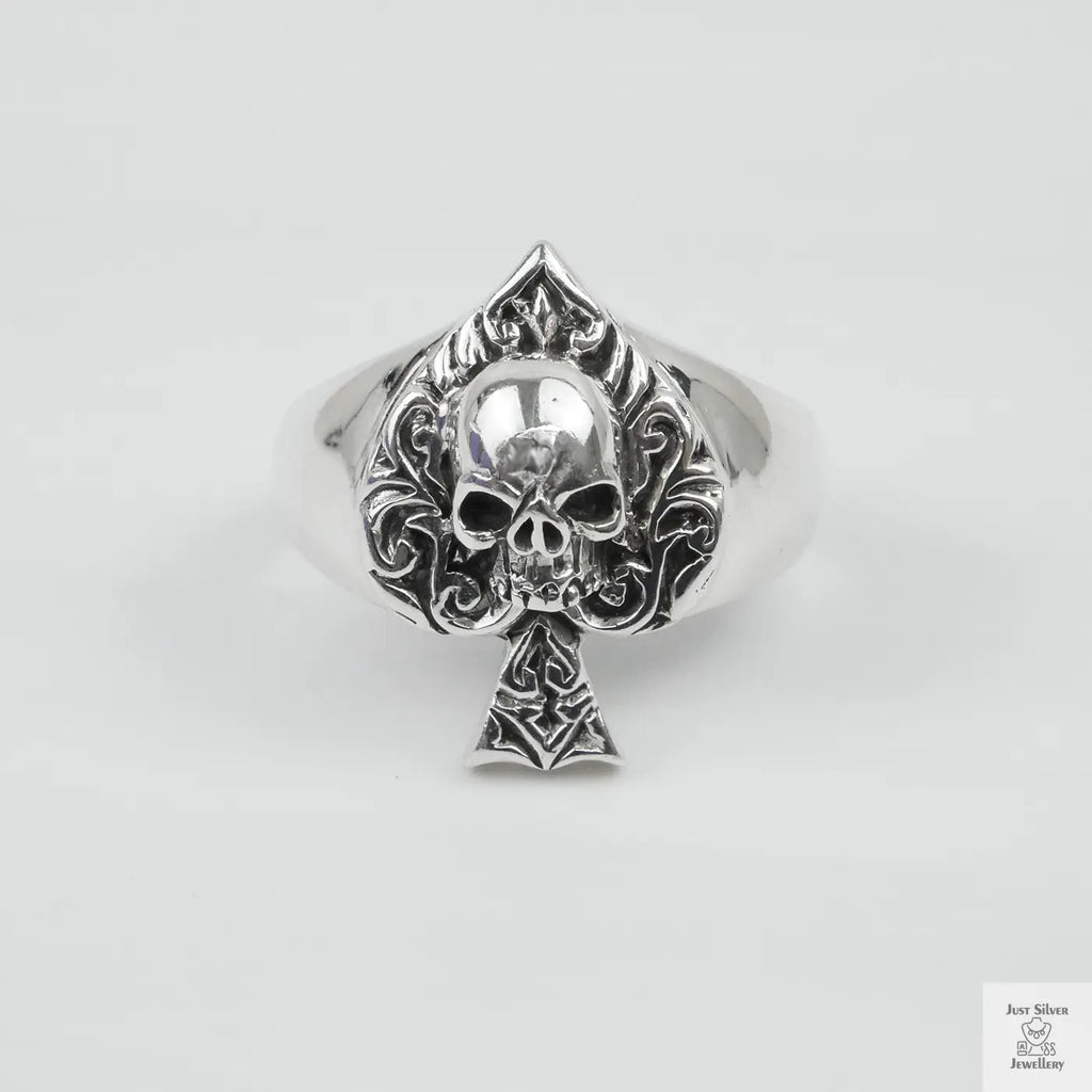 Silver Bold "Ace & Skull" Gents Ring Just Silver Jewellery