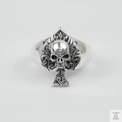 Silver Bold "Ace & Skull" Gents Ring Just Silver Jewellery