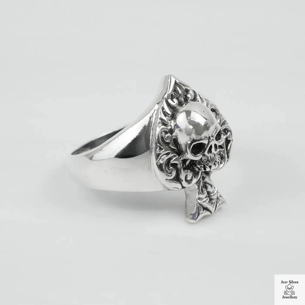 Silver Bold "Ace & Skull" Gents Ring Just Silver Jewellery