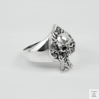 Silver Bold "Ace & Skull" Gents Ring Just Silver Jewellery