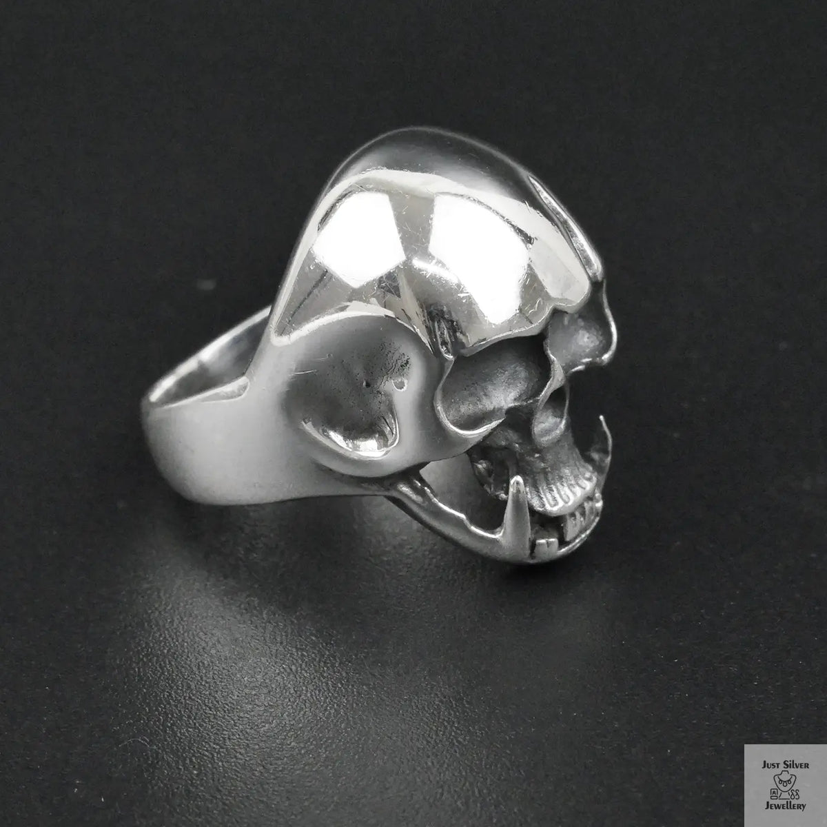 Silver Bold "Tusked Skull" Gents Ring Just Silver Jewellery