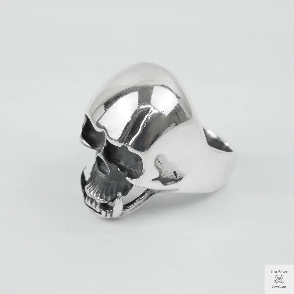 Silver Bold "Tusked Skull" Gents Ring Just Silver Jewellery