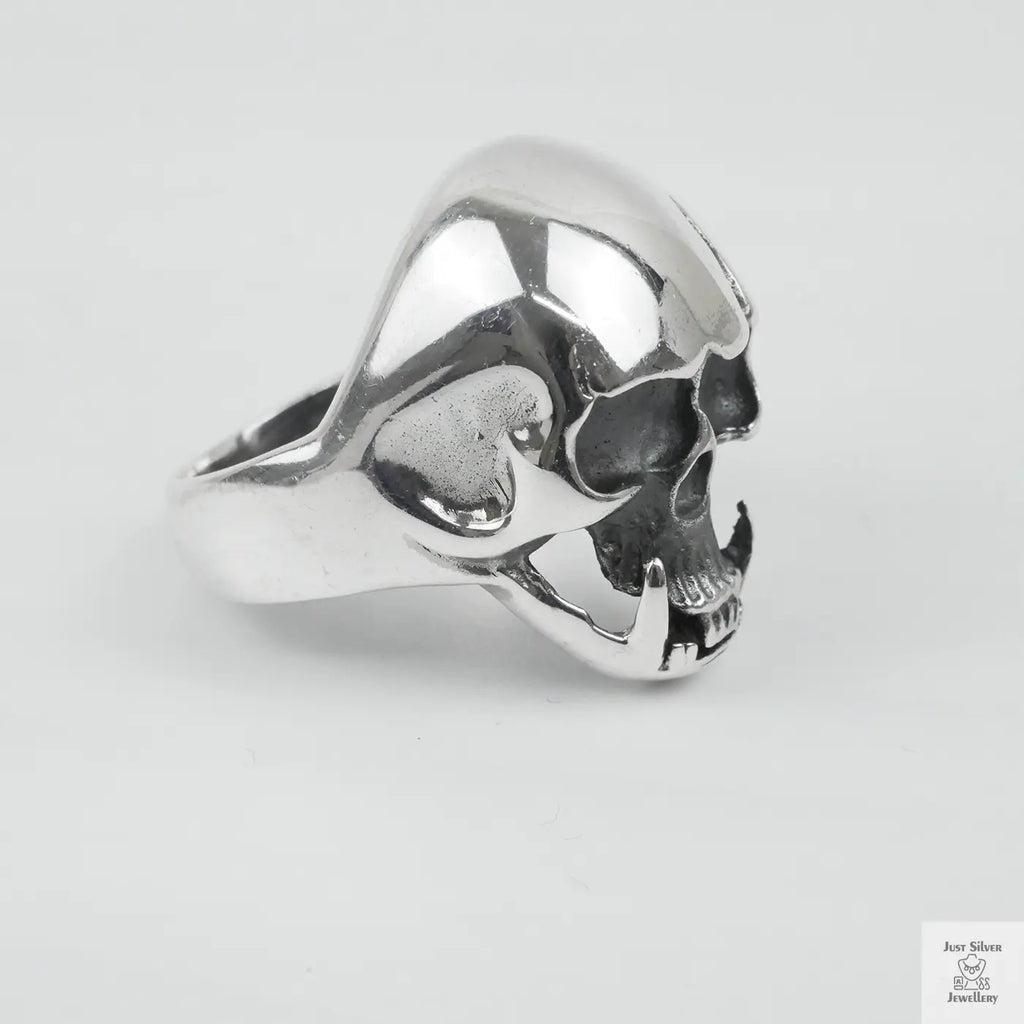 Silver Bold "Tusked Skull" Gents Ring Just Silver Jewellery
