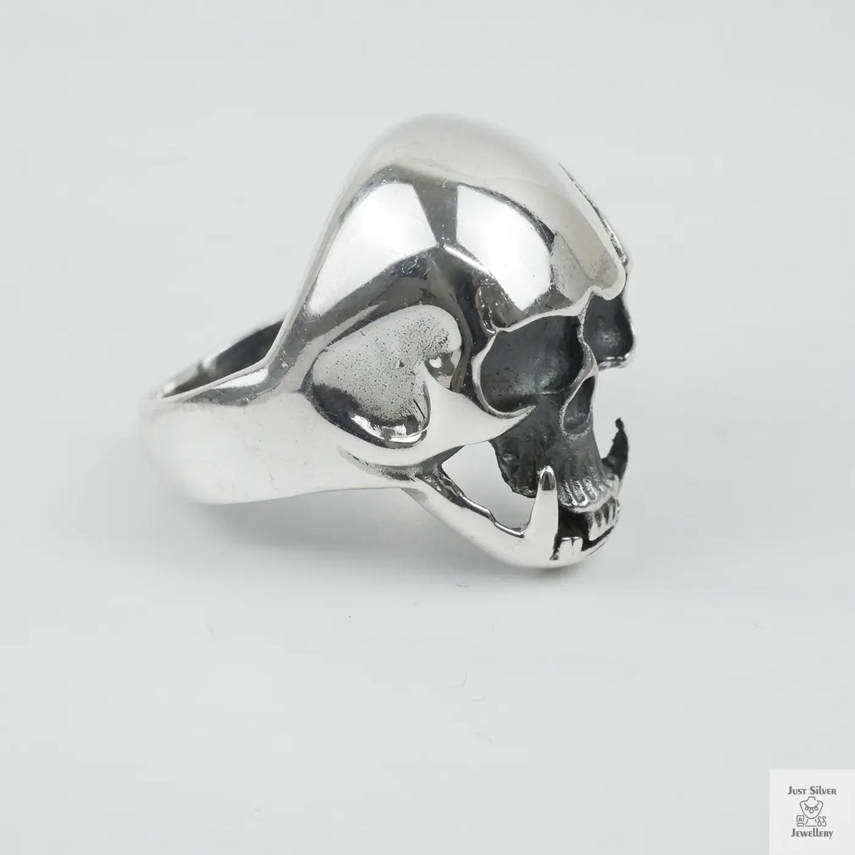 Silver Bold "Tusked Skull" Gents Ring Just Silver Jewellery