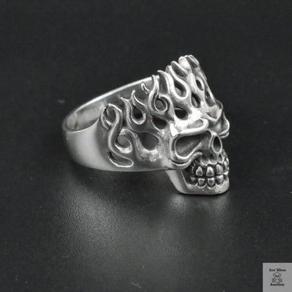 Silver Bold "Flaming Skull" Gents Ring Just Silver Jewellery
