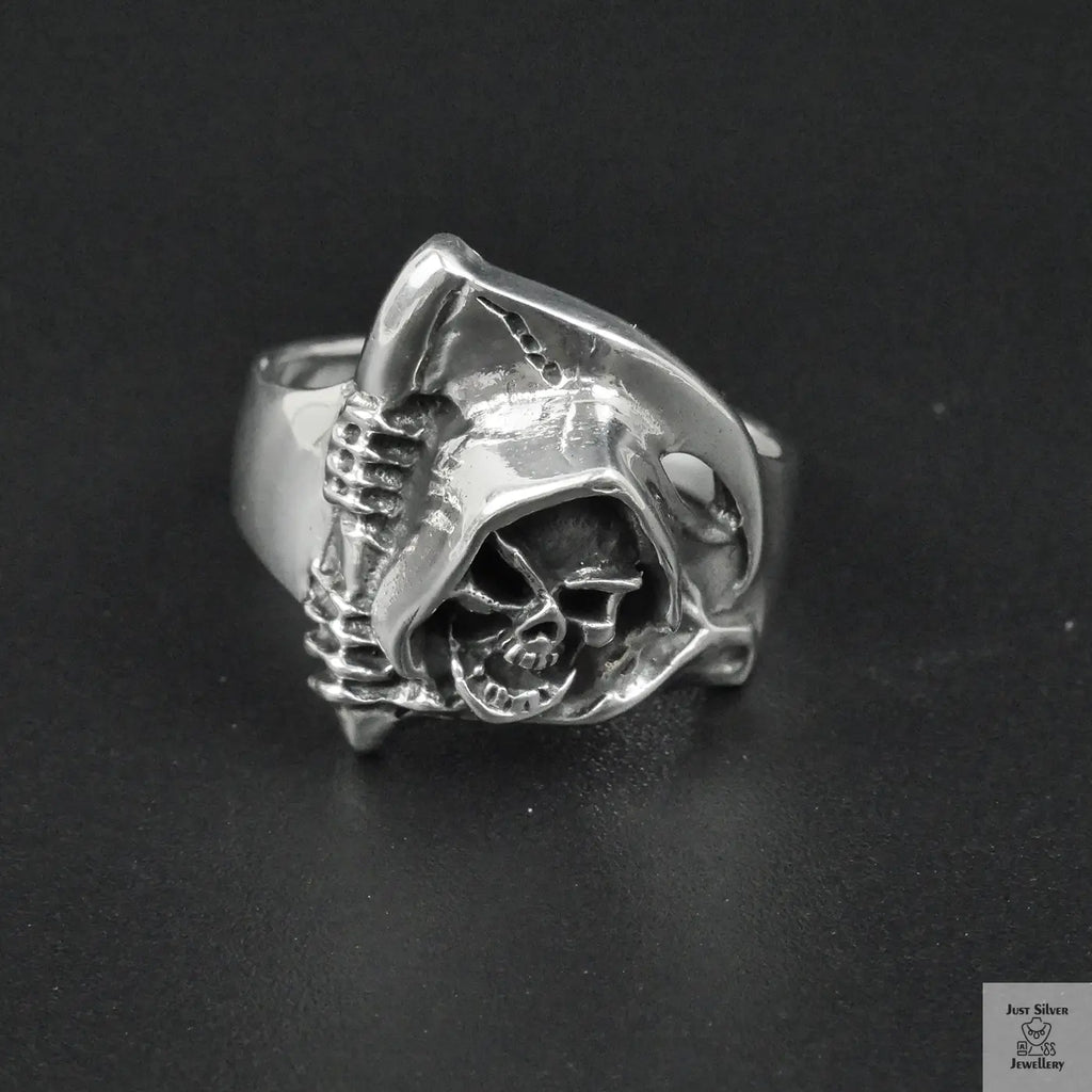 Silver Bold "Grim Reaper" Gents Ring Just Silver Jewellery