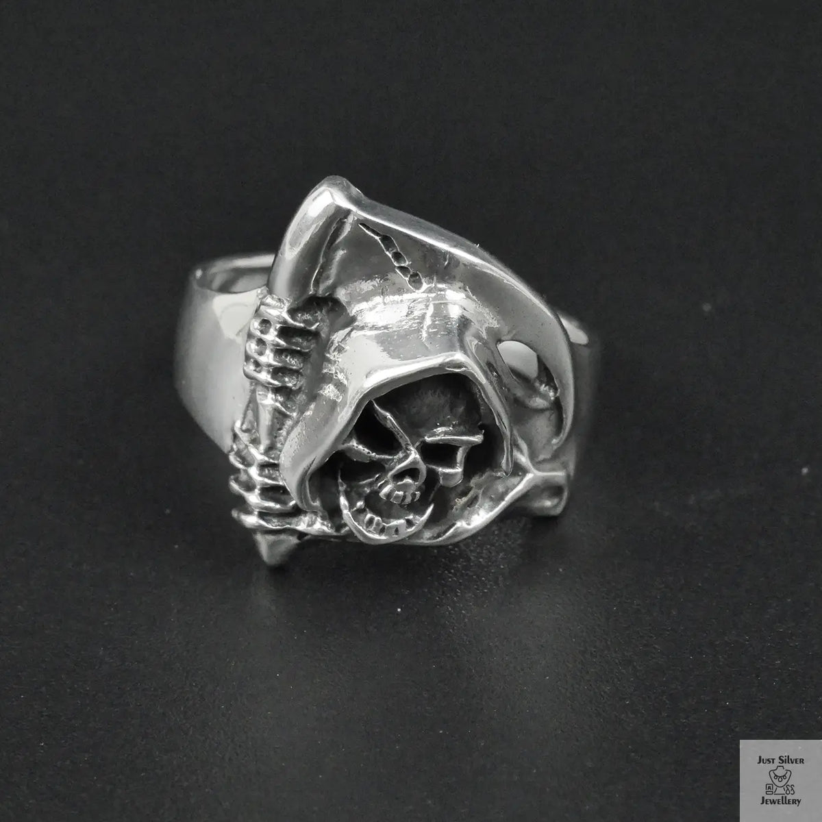 Silver Bold "Grim Reaper" Gents Ring Just Silver Jewellery