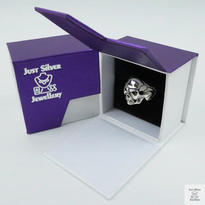 Silver Bold "Boney Skull" Gents Ring Just Silver Jewellery