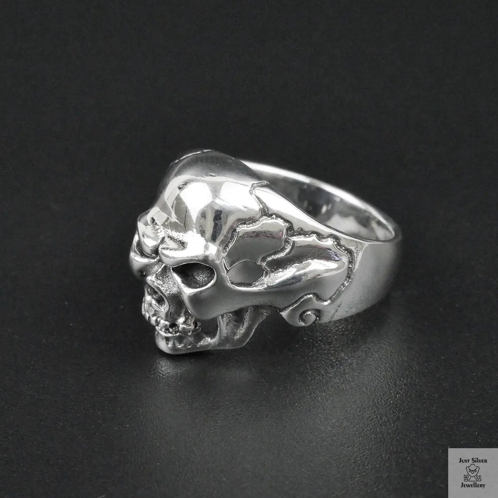 Silver Bold "Boney Skull" Gents Ring Just Silver Jewellery