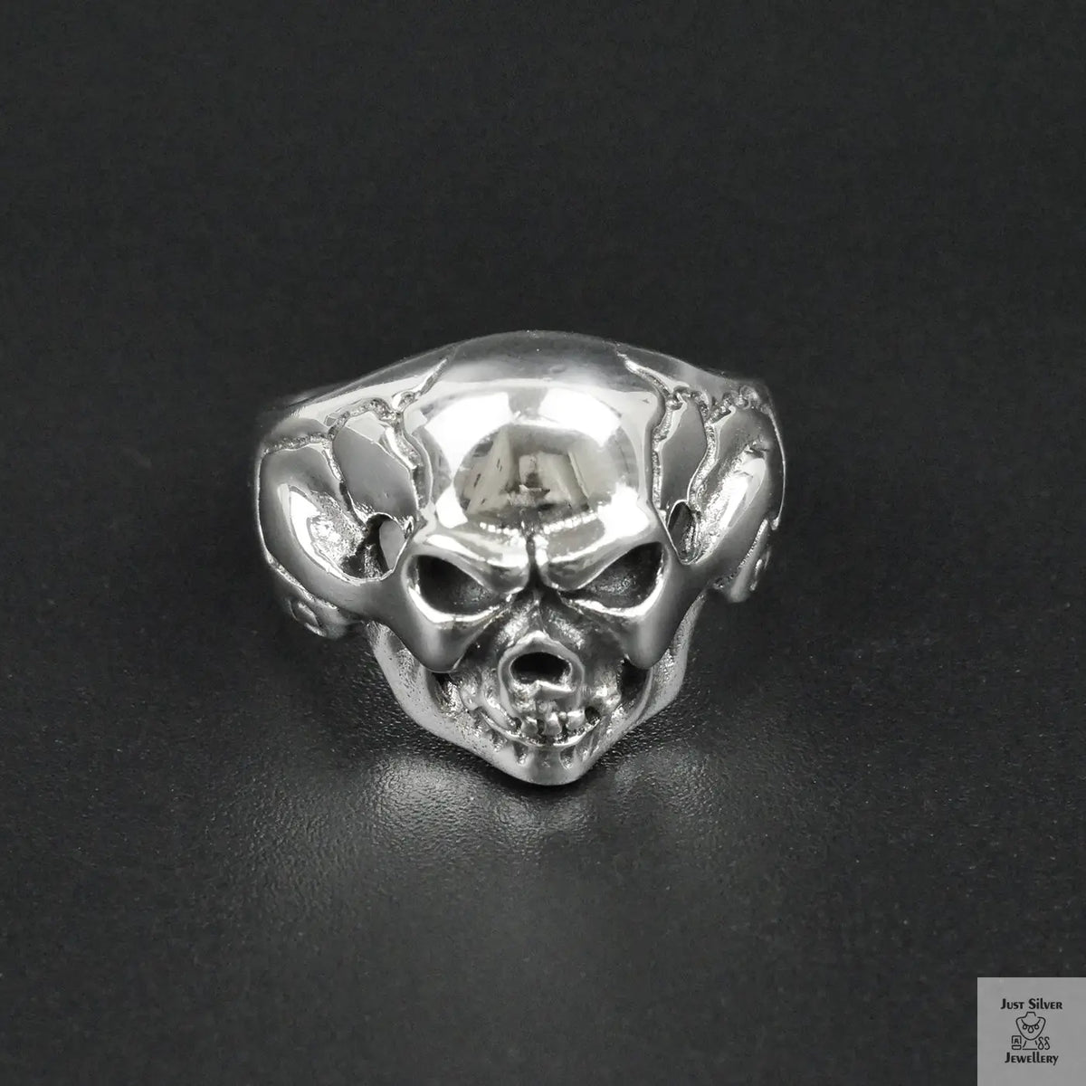 Silver Bold "Boney Skull" Gents Ring Just Silver Jewellery