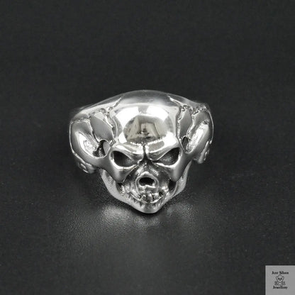Silver Bold "Boney Skull" Gents Ring Just Silver Jewellery