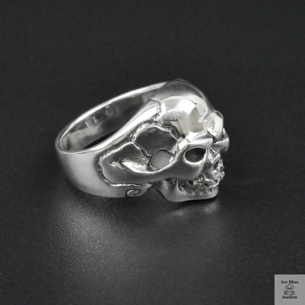 Silver Bold "Boney Skull" Gents Ring Just Silver Jewellery