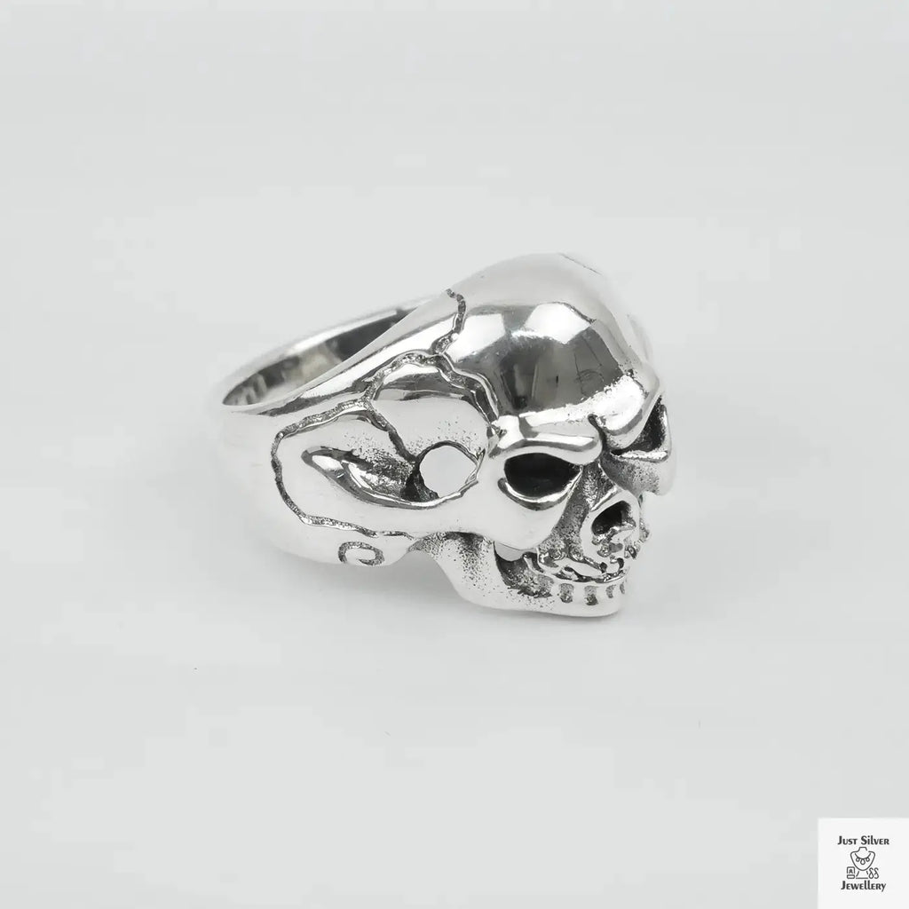 Silver Bold "Boney Skull" Gents Ring Just Silver Jewellery
