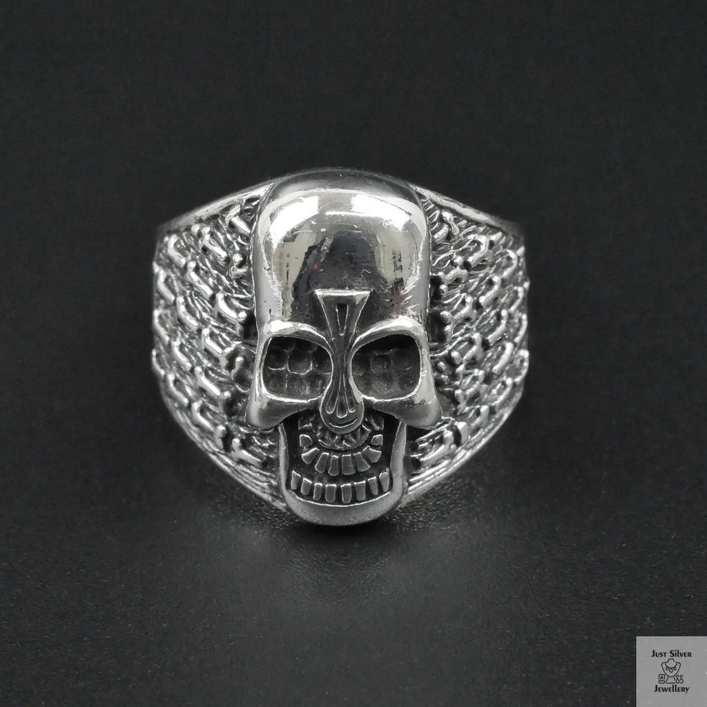 Silver Bold "Aztec Skull" Gents Ring Just Silver Jewellery