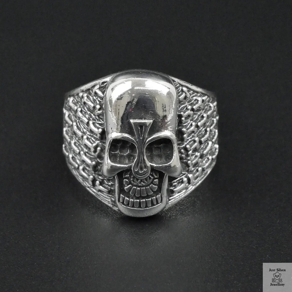 Silver Bold "Aztec Skull" Gents Ring Just Silver Jewellery
